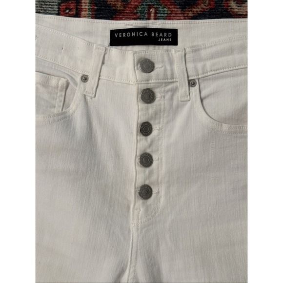 Veronica Beard Ryleigh High Rise Jeans Slim Distressed 30/10 White Raw Hem Denim - Picture 2 of 6
